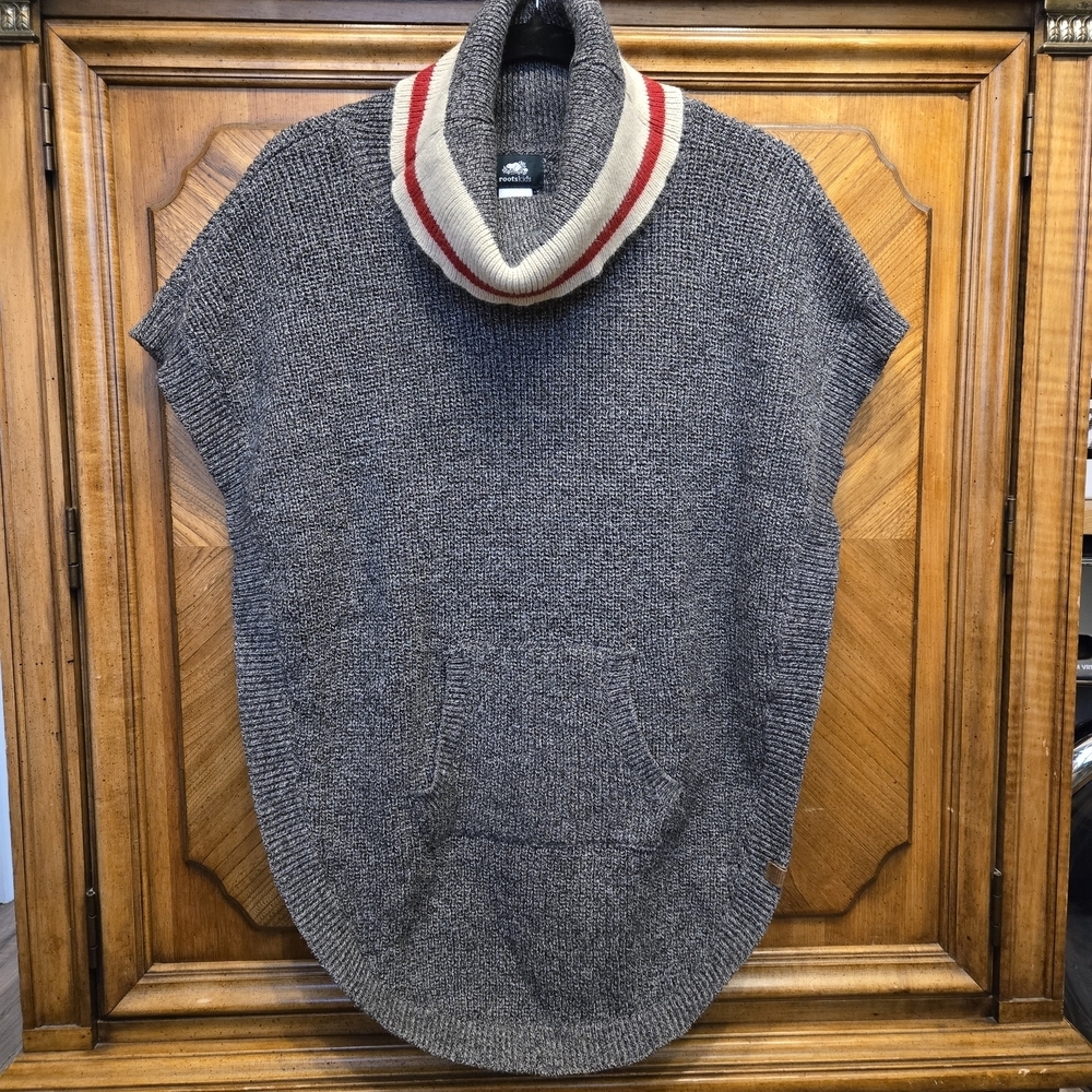 Roots Gray Knit Cowl Neck Poncho